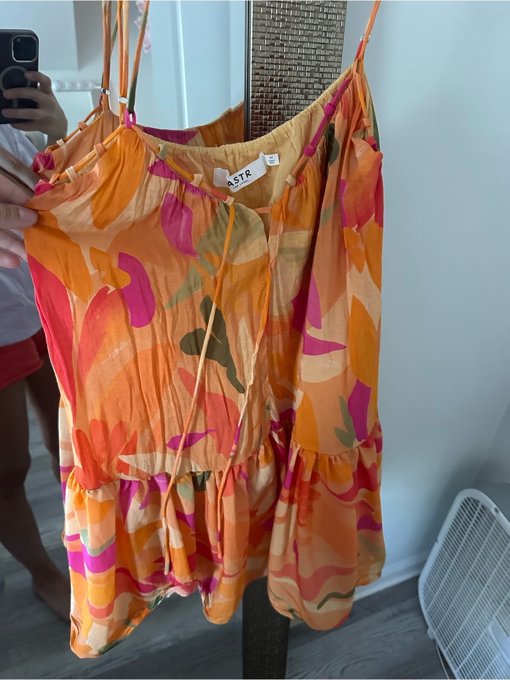 Astr Orange Pink Floral Mini Dress
